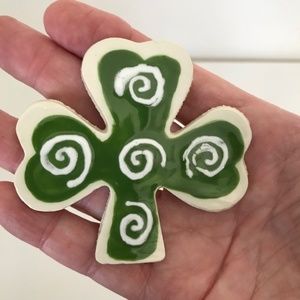 Shamrock Pin Brooch Handmade Ceramic Pam Martin